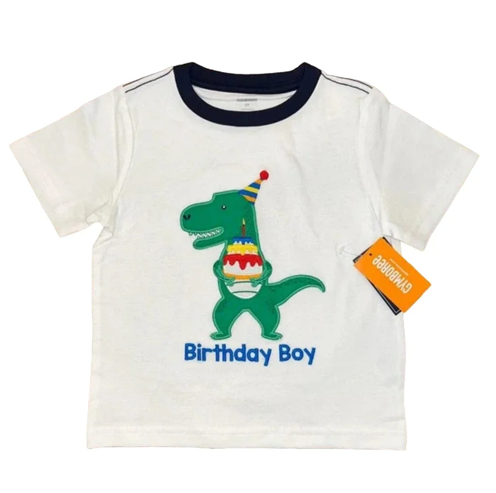 NWT Gymboree Boys' White/Ivory Embroidered Birthday Dinosaur T-Shirt